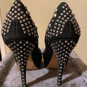 Black suede high heels